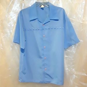 Vintage YMLA Blue Designs Button Short Sleeve